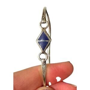 Sterling Silver 925 Bangle Bracelet with Blue Lapis Lazuli Inlay